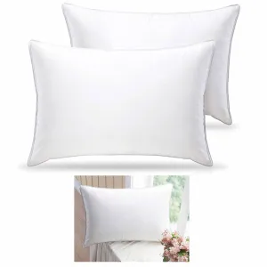 2 Pc Ultra Premium Feather & Down Blend Bed Pillows 100% Cotton Cover Queen Soft