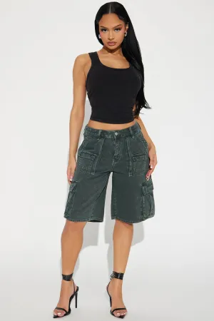 Ada Acid Wash Cargo Jorts - Green