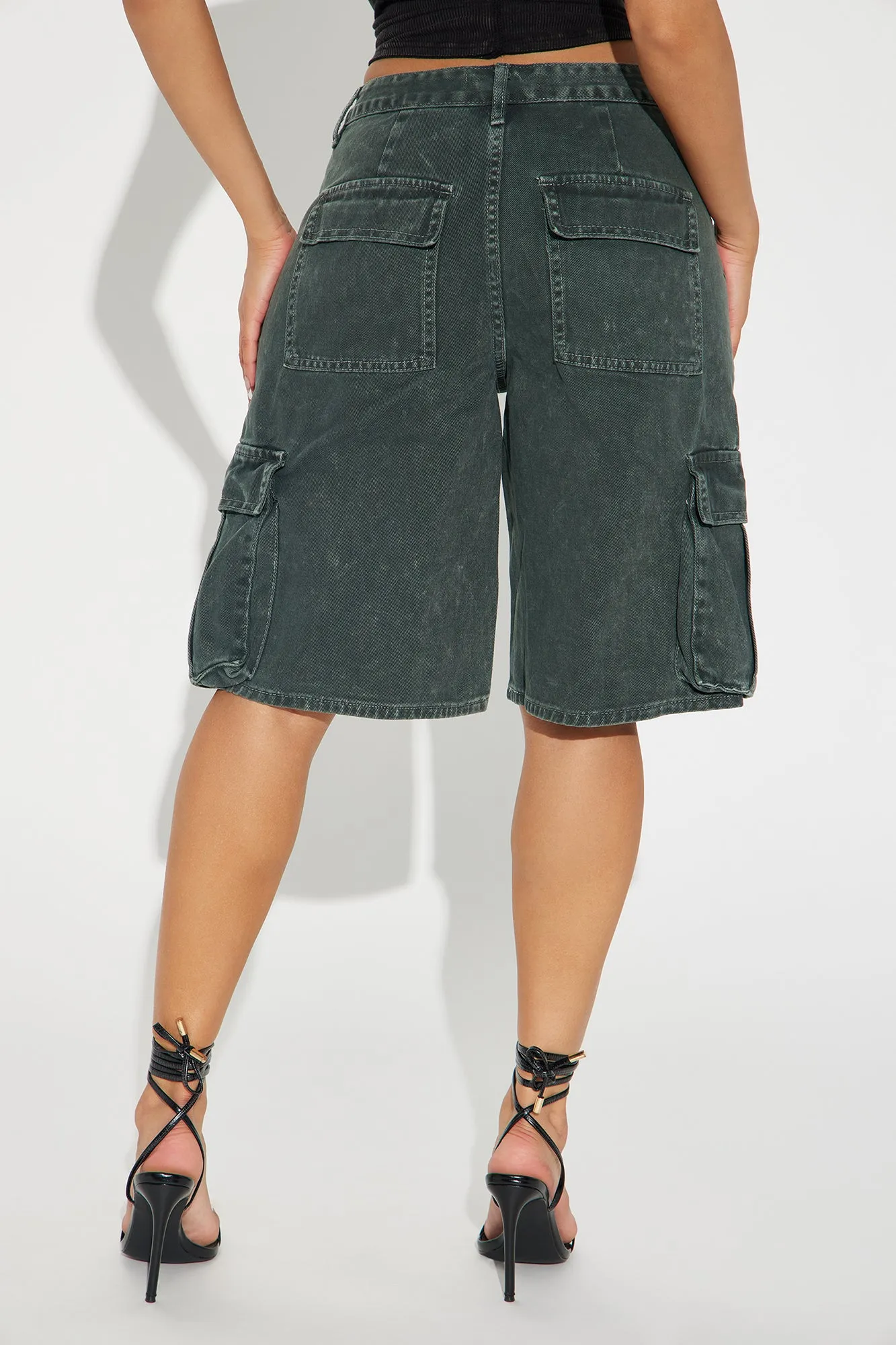 Ada Acid Wash Cargo Jorts - Green