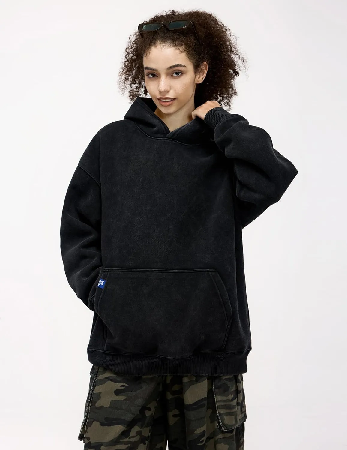 Aelfric Eden Washed Hoodie Oversized Vintage Hoodies Unisex Streetwear Solid Hooded Sweatshirt with Pocket