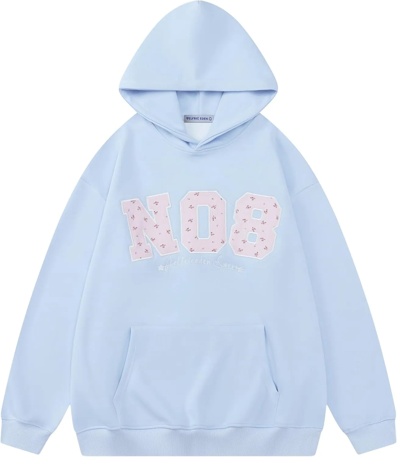 Aelfric Eden Womens Oversized Graphic Hoodies Y2k Flower Embroidery Number Print Pullover Hooded Sweatshirt Unisex