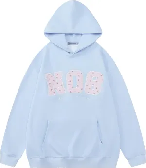 Aelfric Eden Womens Oversized Graphic Hoodies Y2k Flower Embroidery Number Print Pullover Hooded Sweatshirt Unisex