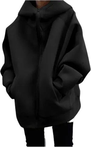 Akivide Womens Zip Up Oversized Hoodies Sweatshirt Long Sleeve Fall Winter Casual Loose Hooded Jacket with Pockets