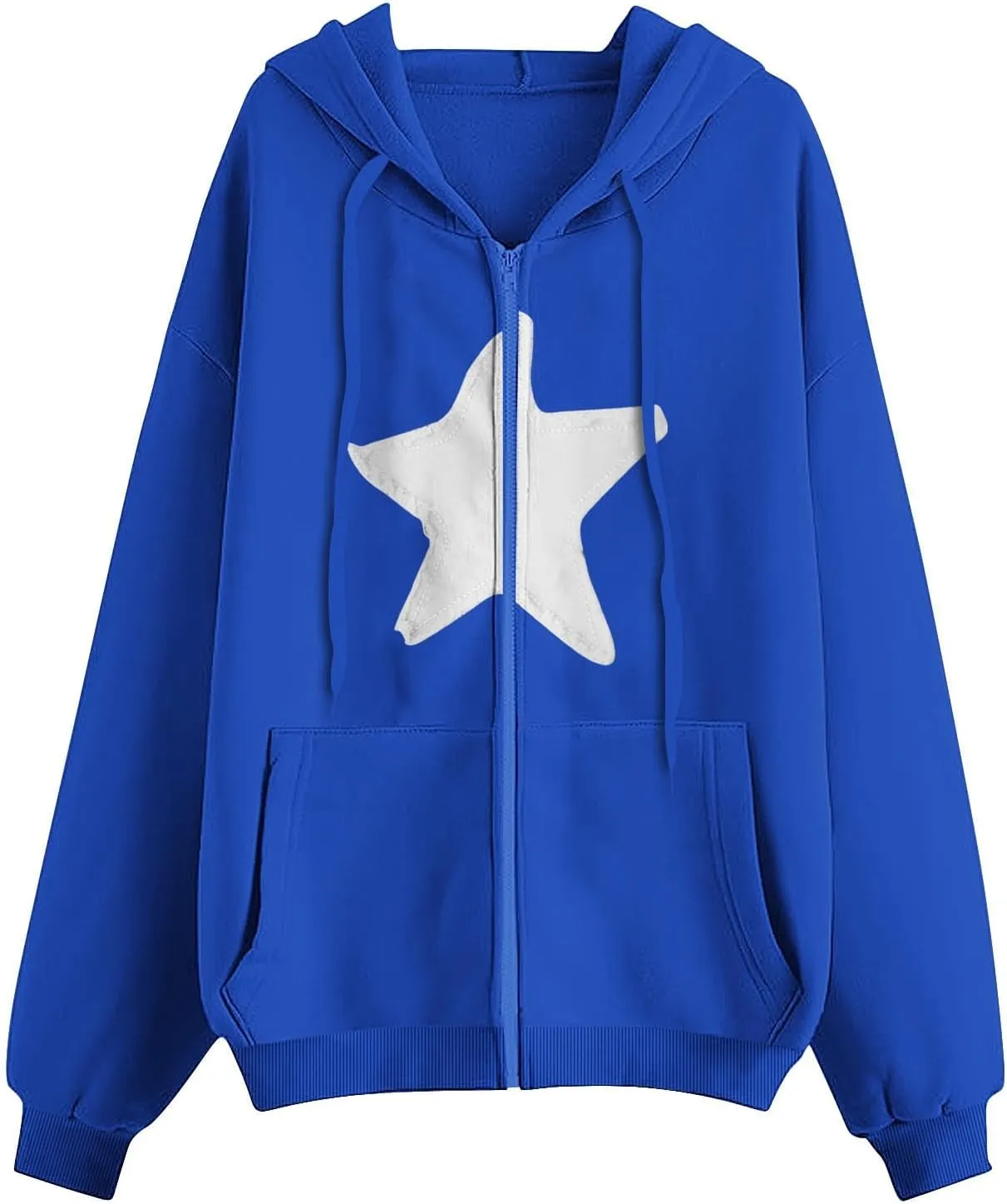 Akklian Y2k Zip Up Hoodies for Women Aesthetic Trendy Oversized Sweatshirt Harajuku 2024 Star Graphic Print Jacket Streetwear