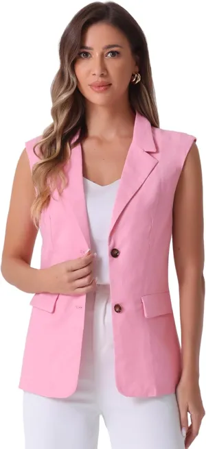 Allegra K Casual Sleeveless Blazer Vest for Women's Spring Summer Cotton Linen Work Office Suit Vest Jacket