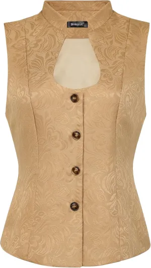 Allegra K Vintage Suit Waistcoat for Women's Gothic Blazer Sleeveless Steampunk Jacquard Dressy Vest