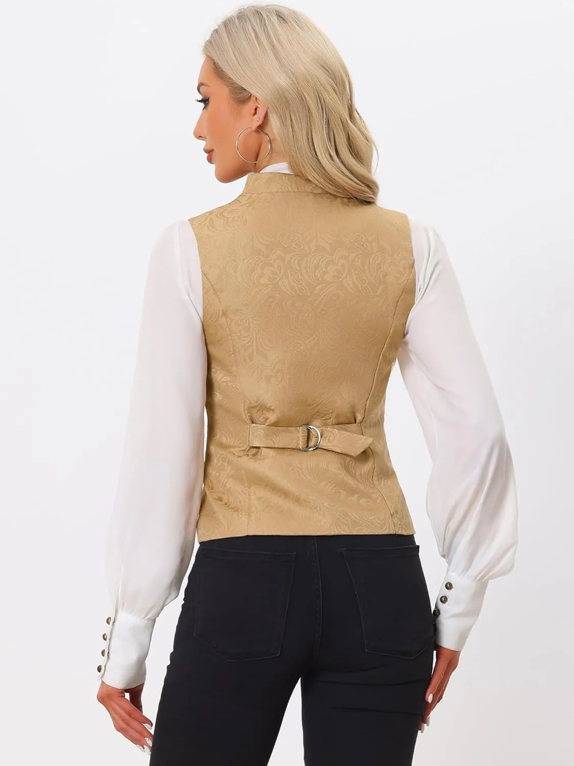 Allegra K Vintage Suit Waistcoat for Women's Gothic Blazer Sleeveless Steampunk Jacquard Dressy Vest