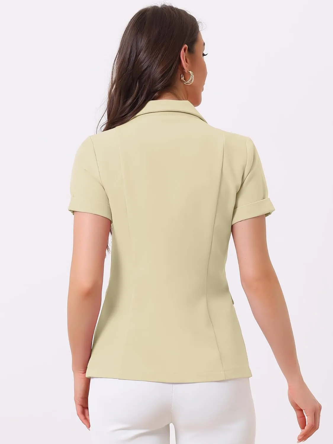 Allegra K Women's 1 Button Blazer Jacket Office Business Short Sleeve Blazer