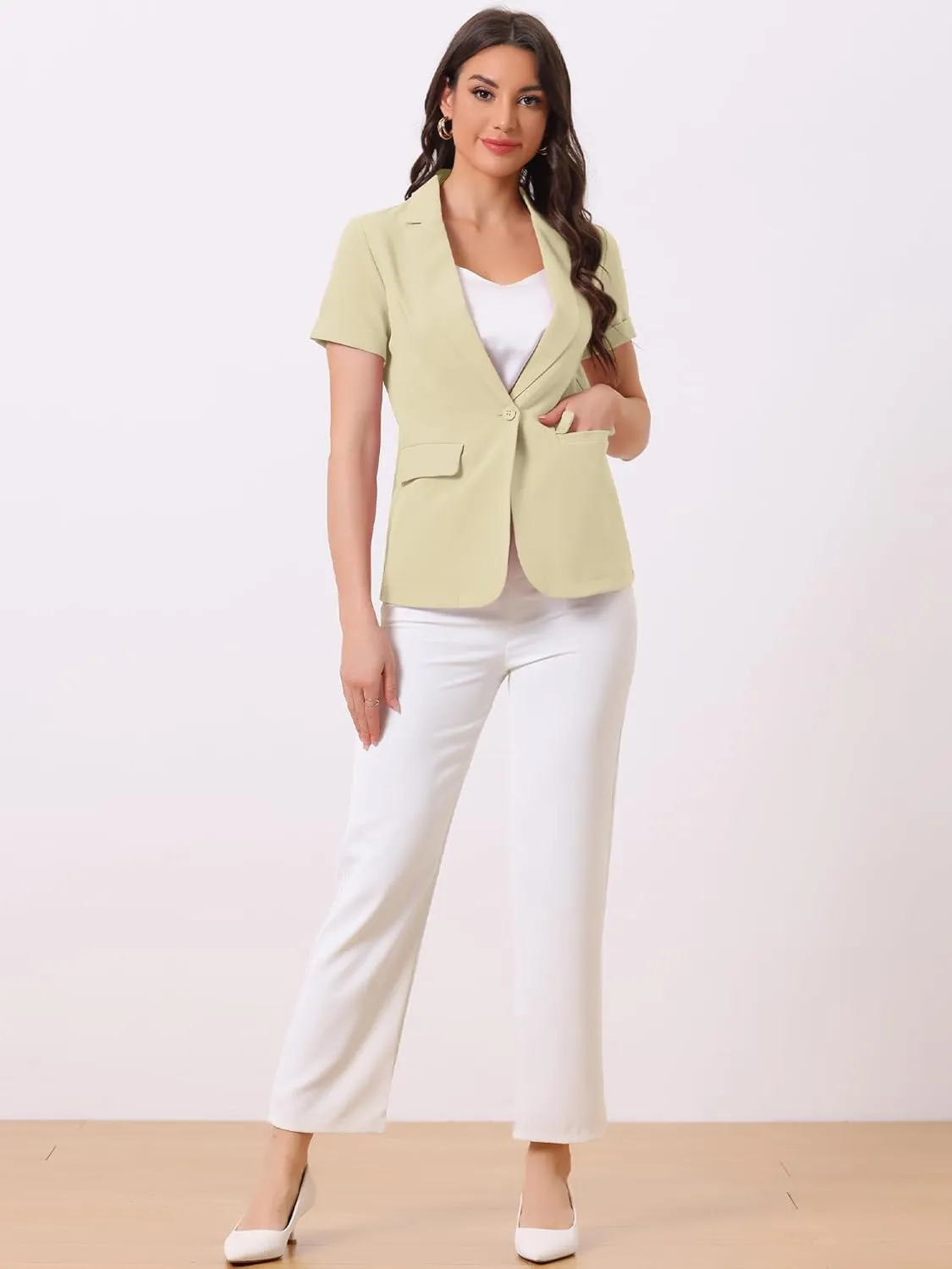 Allegra K Women's 1 Button Blazer Jacket Office Business Short Sleeve Blazer