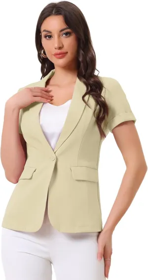 Allegra K Women's 1 Button Blazer Jacket Office Business Short Sleeve Blazer
