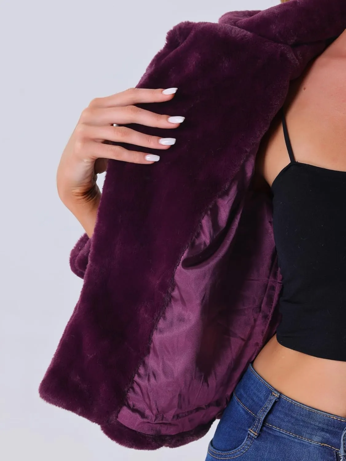 Allegra K Women's Cropped Faux Fur Jacket Lapel Cardigan Shrug 2024 Winter Fluffy Faux Fur Coat