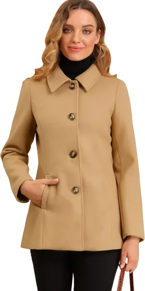 Allegra K Women's Work Office Winter Overcoat Single Breasted Point Collar Pea Coat