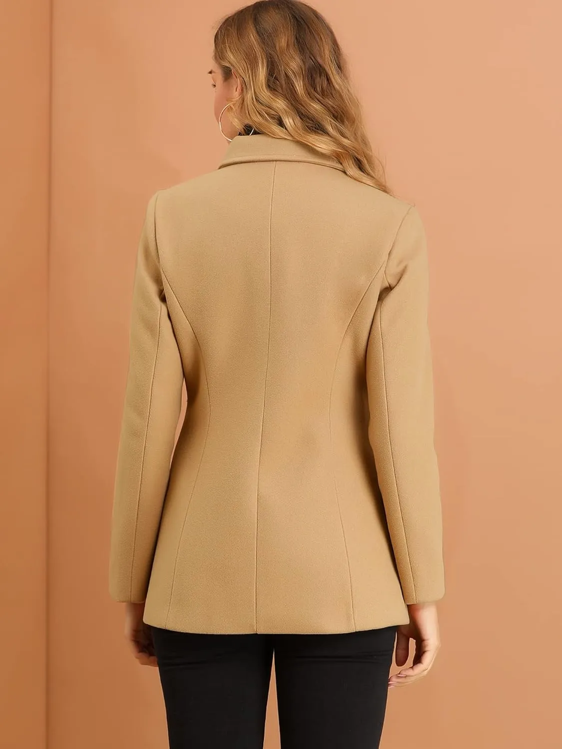 Allegra K Women's Work Office Winter Overcoat Single Breasted Point Collar Pea Coat