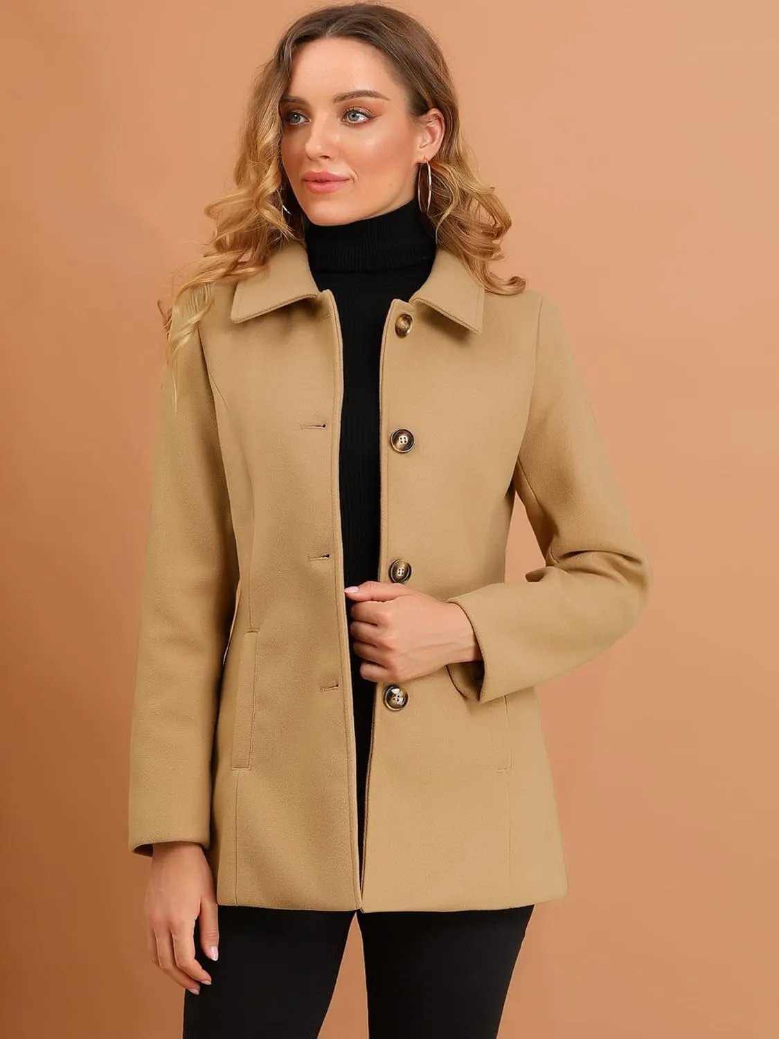 Allegra K Women's Work Office Winter Overcoat Single Breasted Point Collar Pea Coat