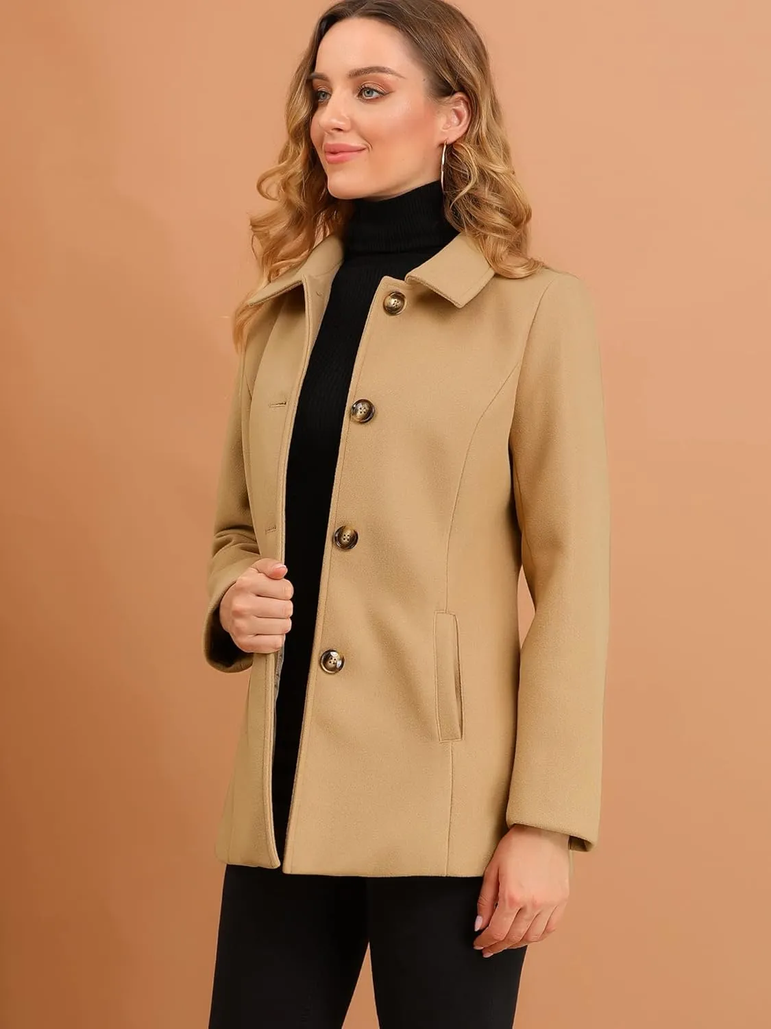 Allegra K Women's Work Office Winter Overcoat Single Breasted Point Collar Pea Coat
