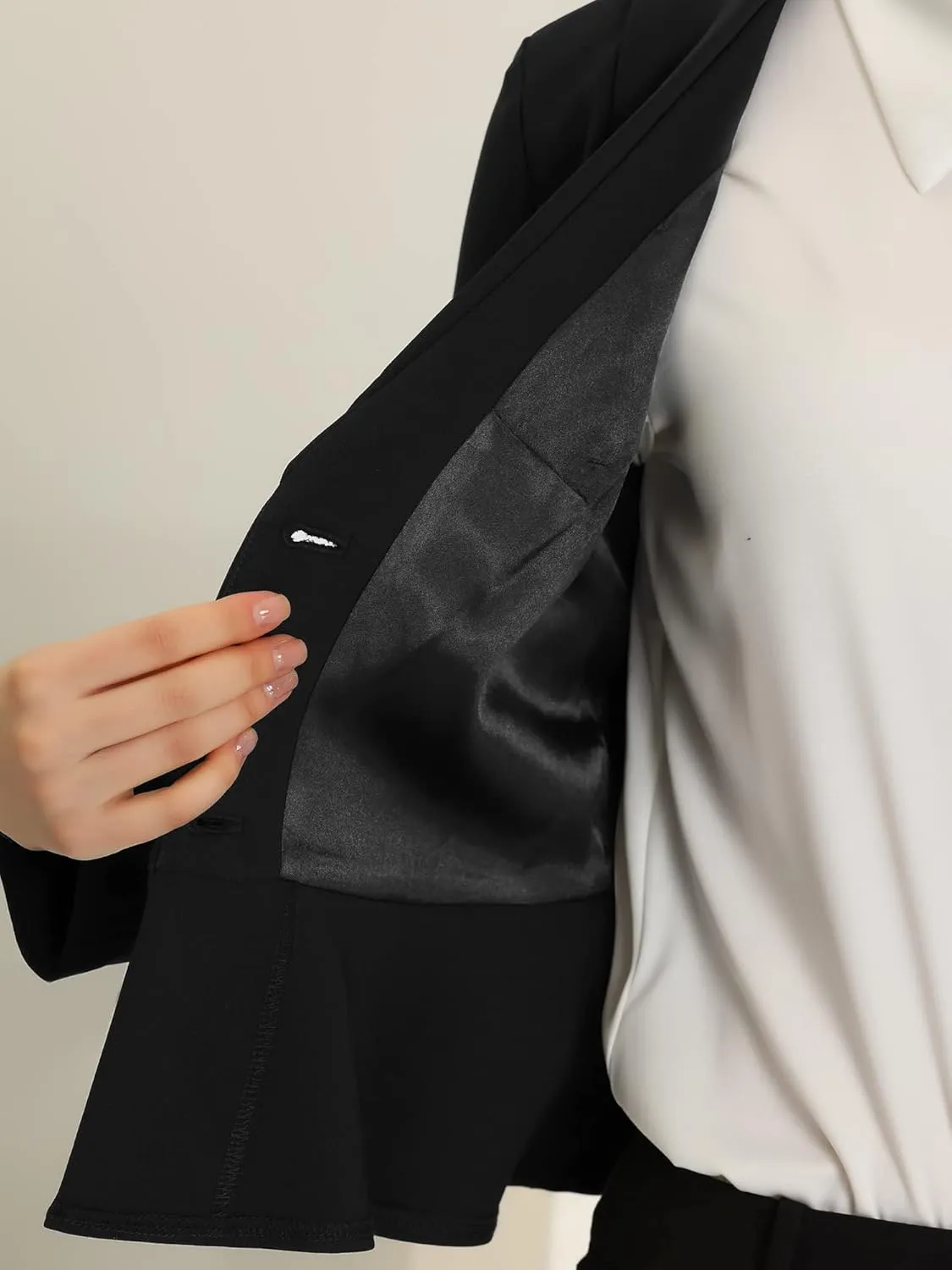 Allegra K Work Short Blazer for Women's Lapel Collar Long Sleeve Ruffle Casual Office Jacket
