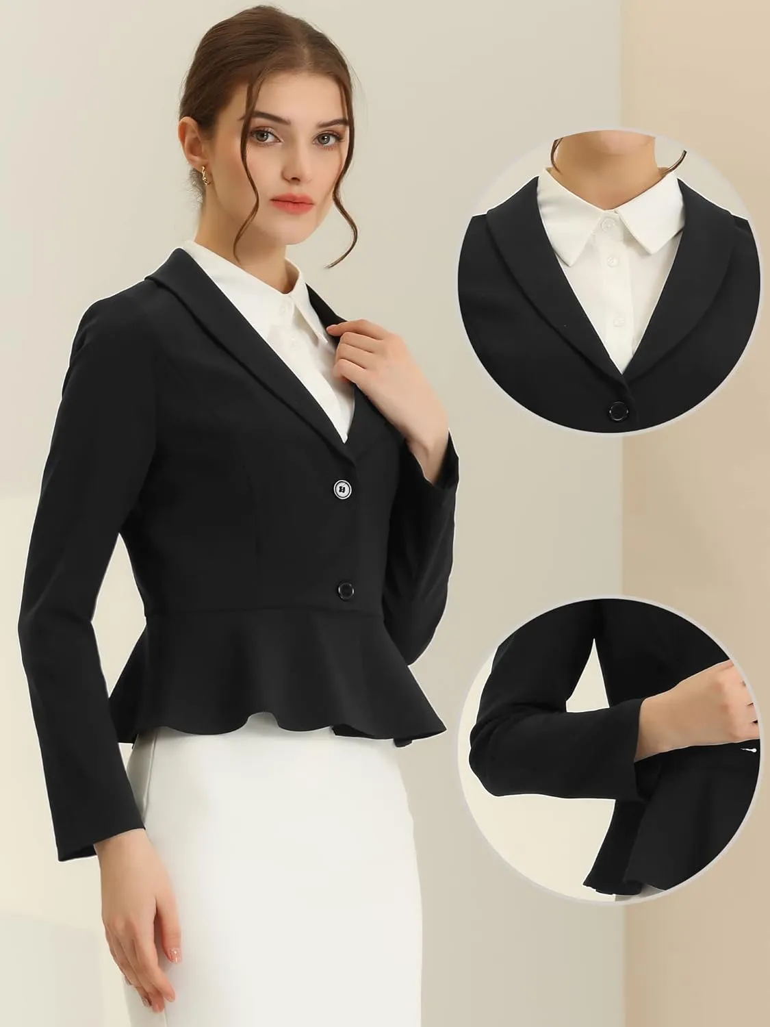 Allegra K Work Short Blazer for Women's Lapel Collar Long Sleeve Ruffle Casual Office Jacket