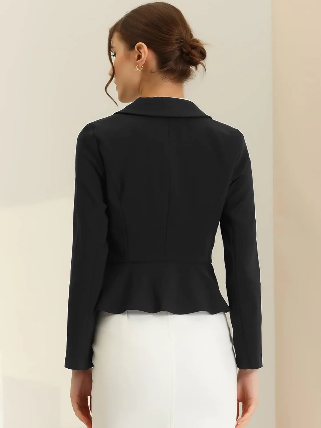 Allegra K Work Short Blazer for Women's Lapel Collar Long Sleeve Ruffle Casual Office Jacket