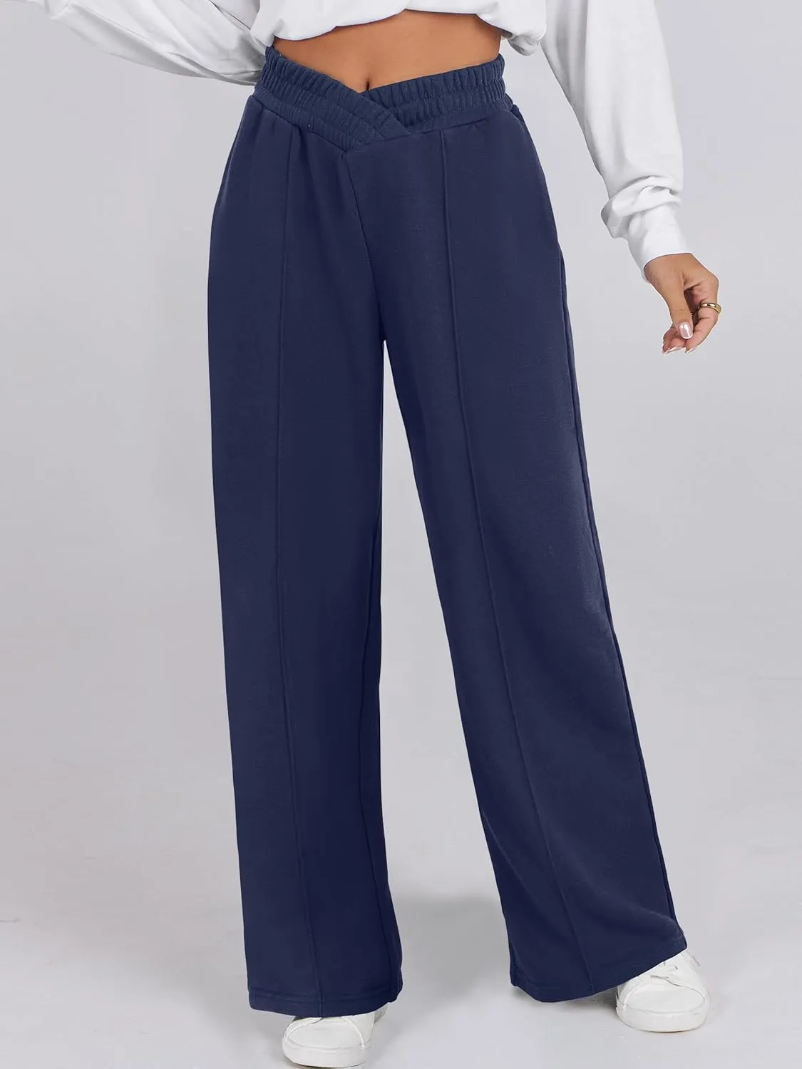 ANRABESS Women Asymmetric High Waist Wide Straight Leg Sweatpants with Pockets 2024 Fall Trendy Sweat Jogger Pants