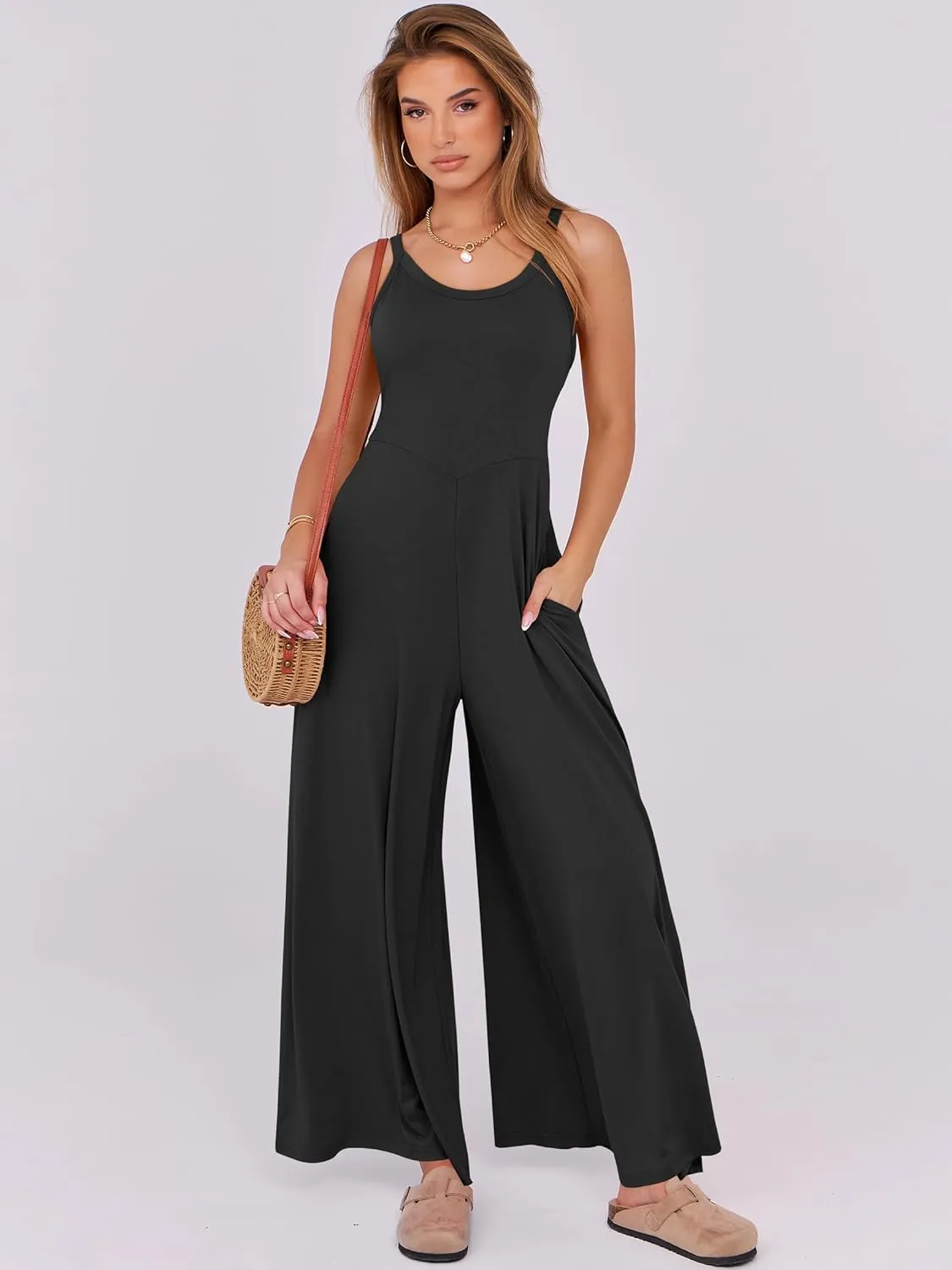 ANRABESS Womens Casual Loose Sleeveless Jumpsuits Dressy Wide Leg Adjustable Strap Rompers 2025 Summer Vacation Outfits
