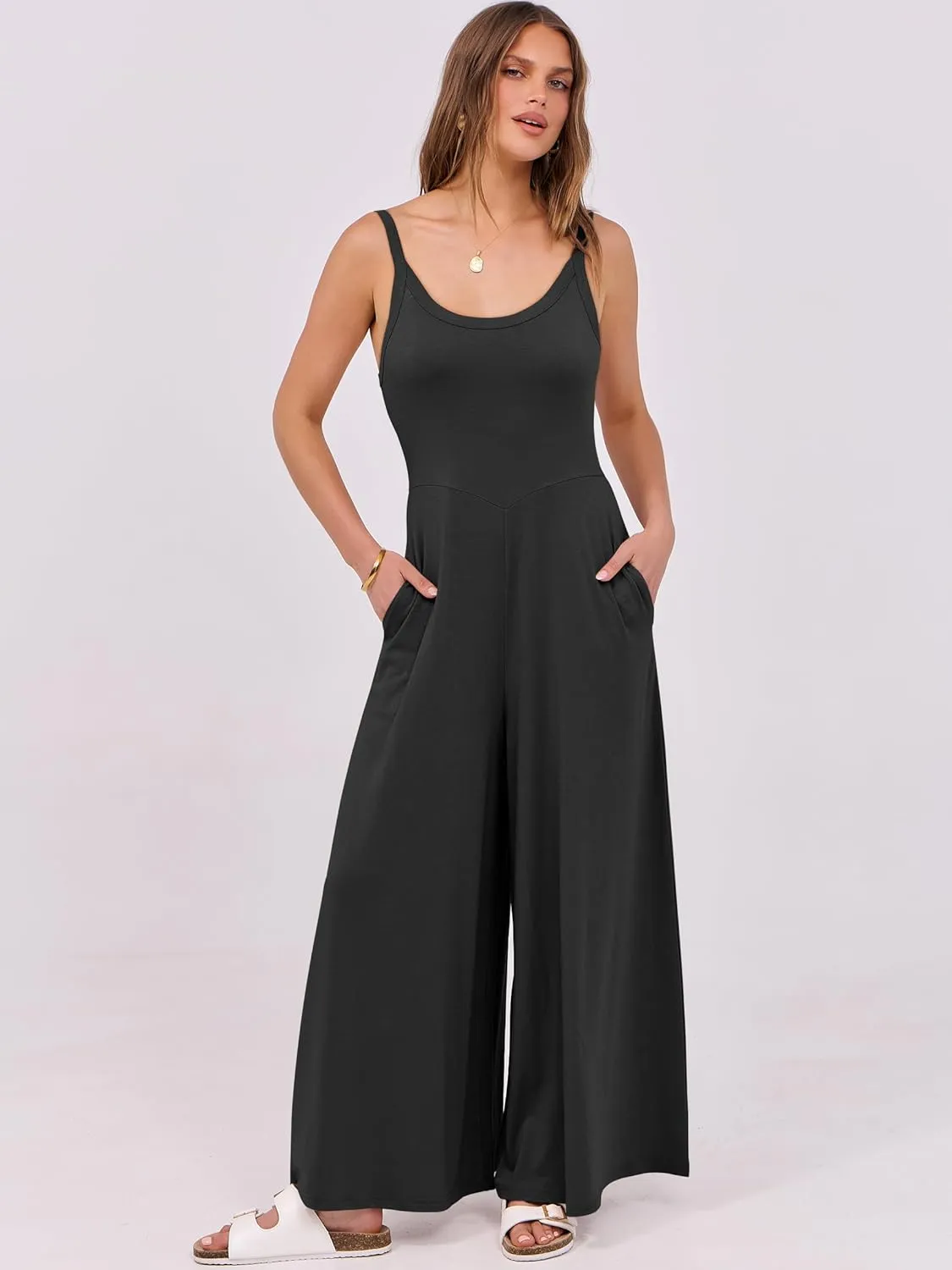 ANRABESS Womens Casual Loose Sleeveless Jumpsuits Dressy Wide Leg Adjustable Strap Rompers 2025 Summer Vacation Outfits