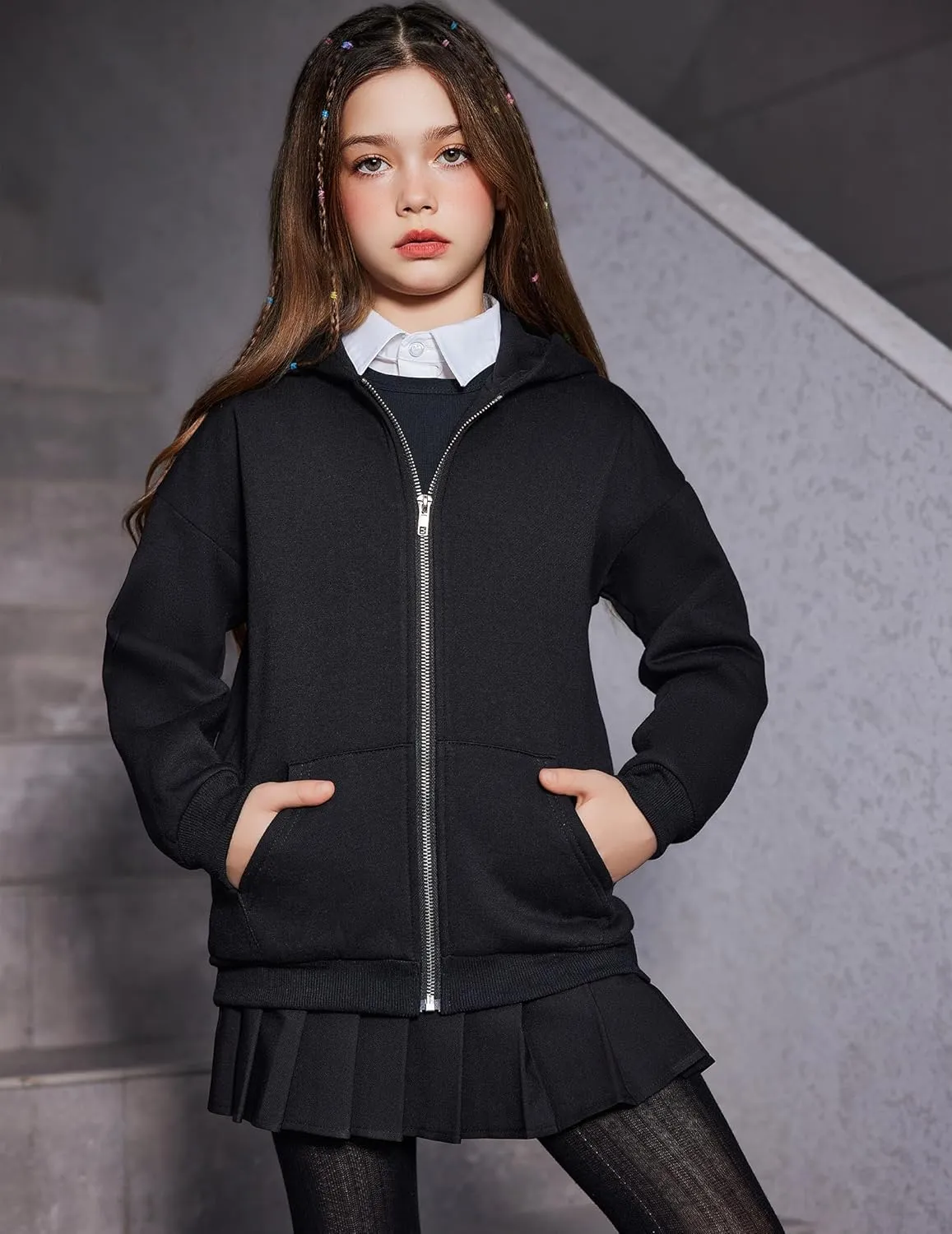 Arshiner Girls Zip Up Hoodies Teen Fleece Full-Zip Sweatshirts Jacket Casual Fall Hoodie with Pocket