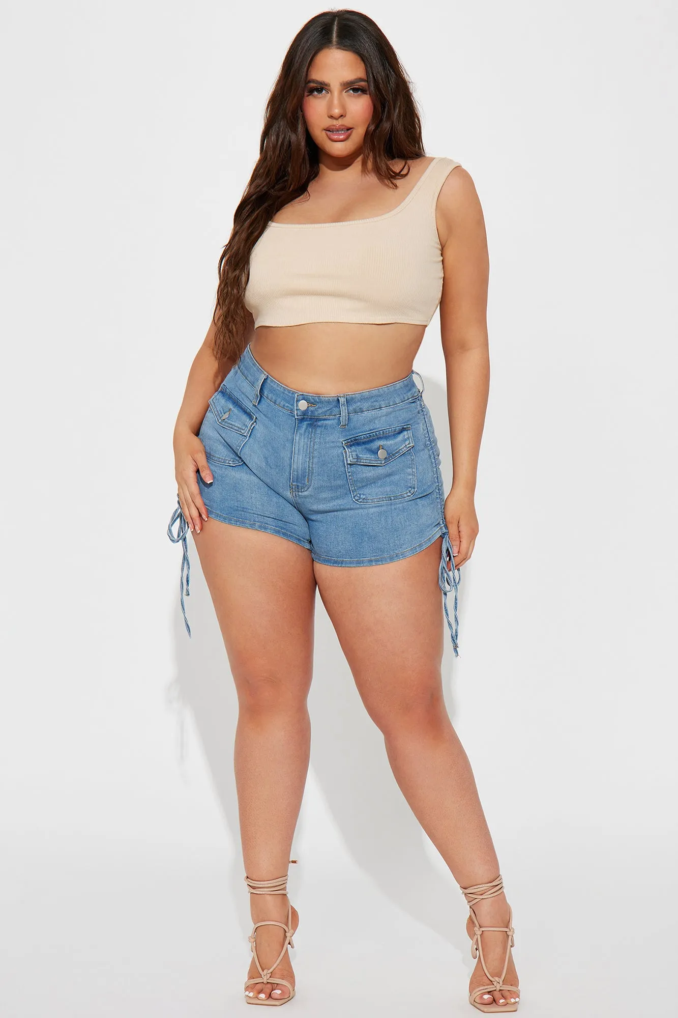 As It Was Stretch Cargo Denim Shorts - Light Wash
