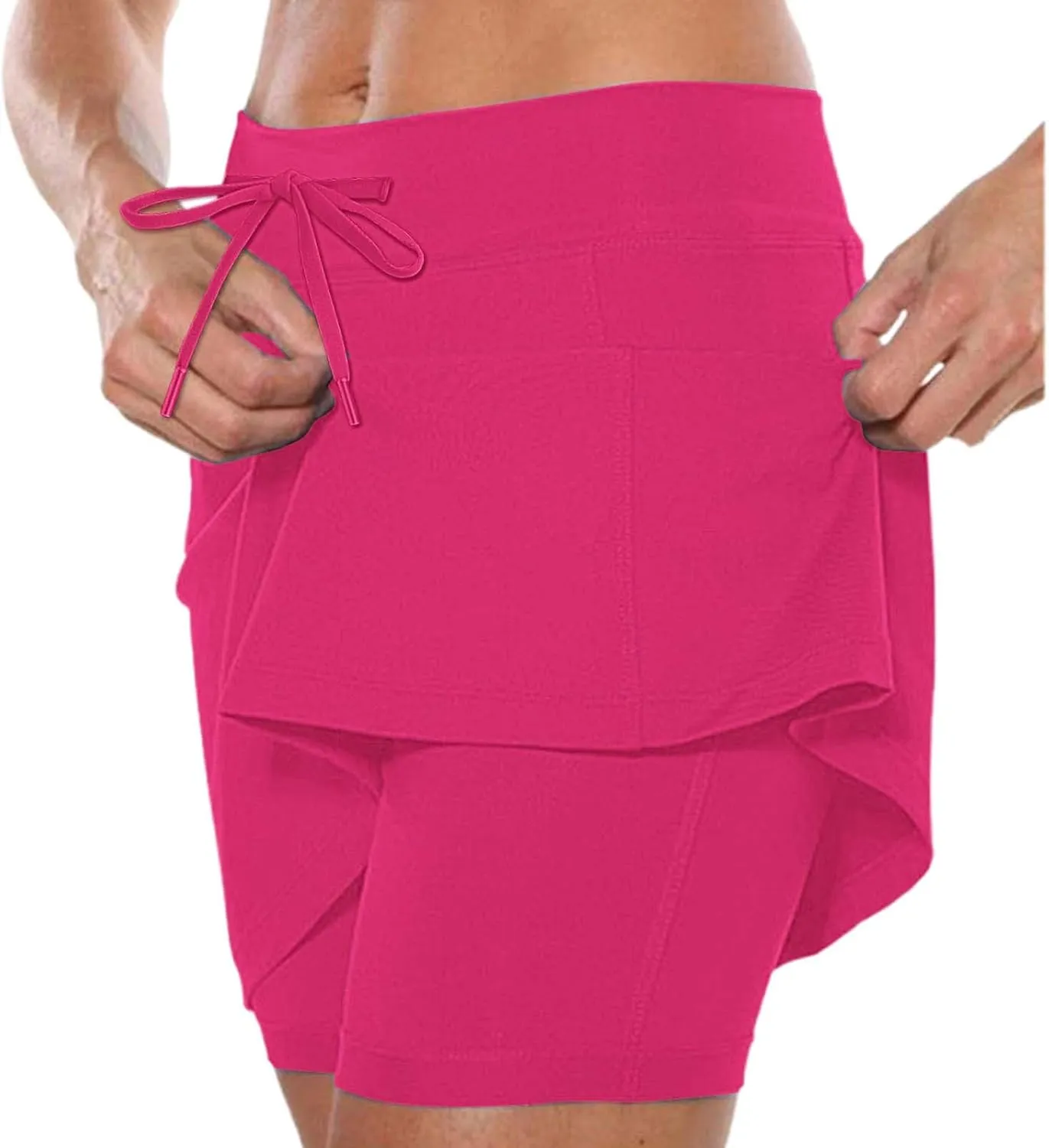Athletic Skorts for Woman Elastic Hight Waist Drawstring Tennis Golf Skirt with Pockets Solid Color Yoga Shorts