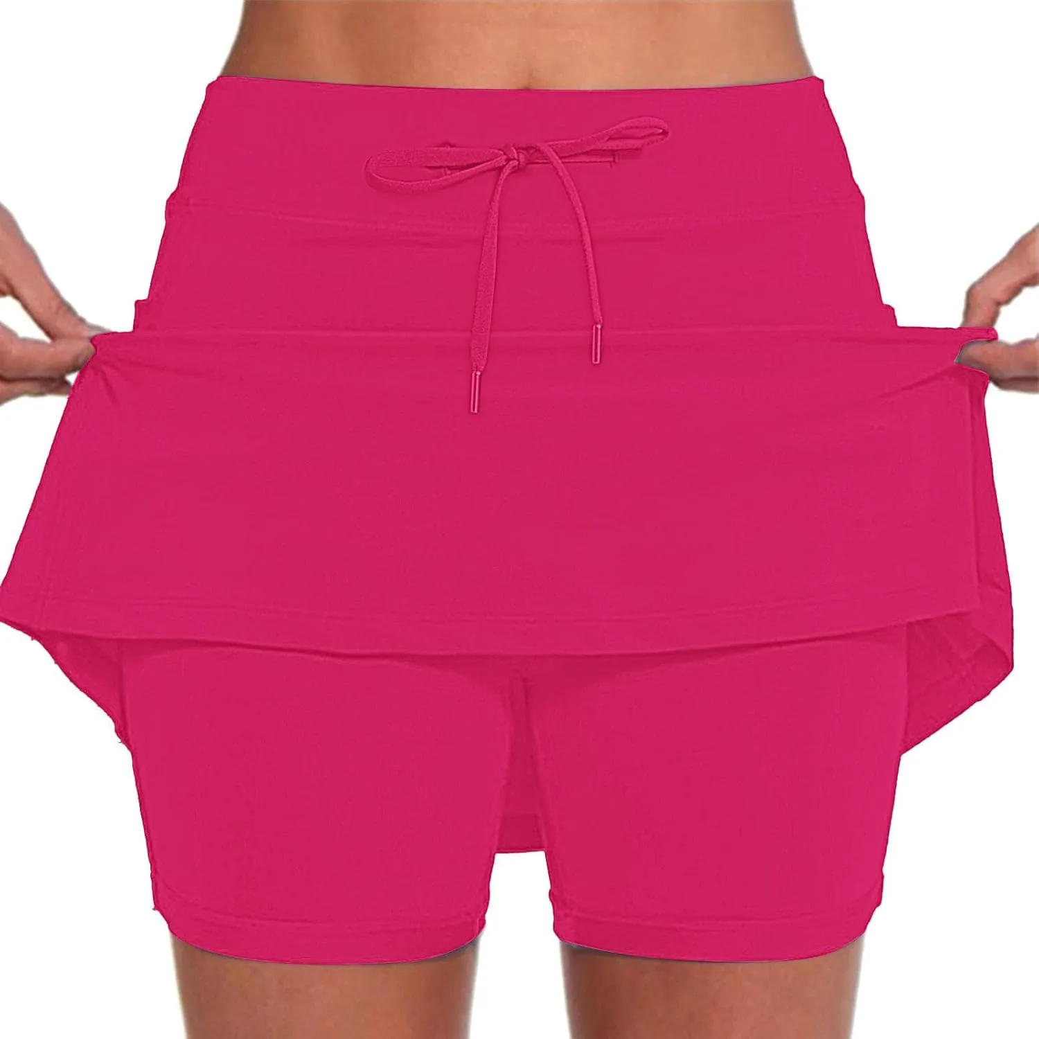Athletic Skorts for Woman Elastic Hight Waist Drawstring Tennis Golf Skirt with Pockets Solid Color Yoga Shorts