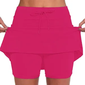 Athletic Skorts for Woman Elastic Hight Waist Drawstring Tennis Golf Skirt with Pockets Solid Color Yoga Shorts