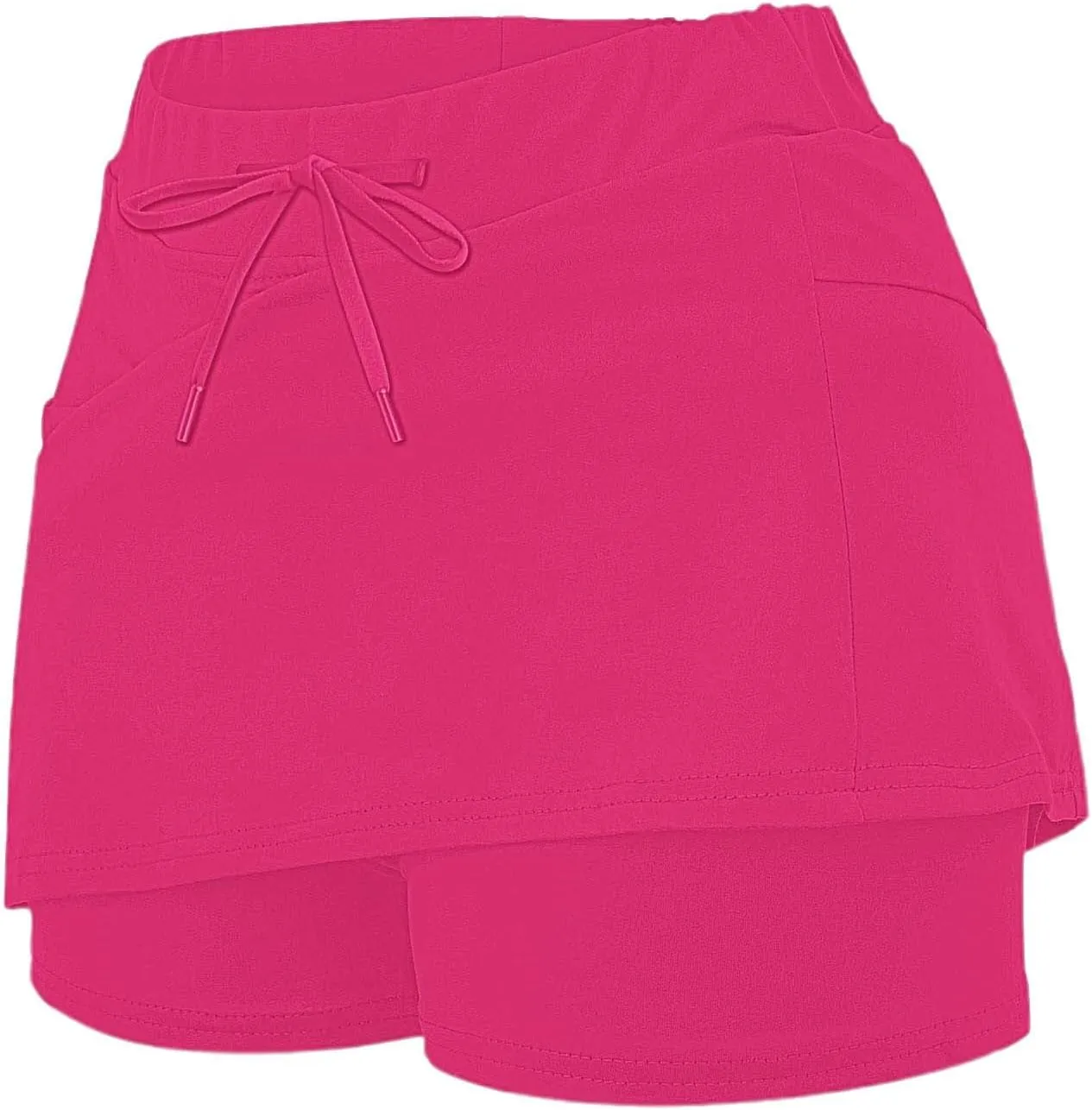 Athletic Skorts for Woman Elastic Hight Waist Drawstring Tennis Golf Skirt with Pockets Solid Color Yoga Shorts