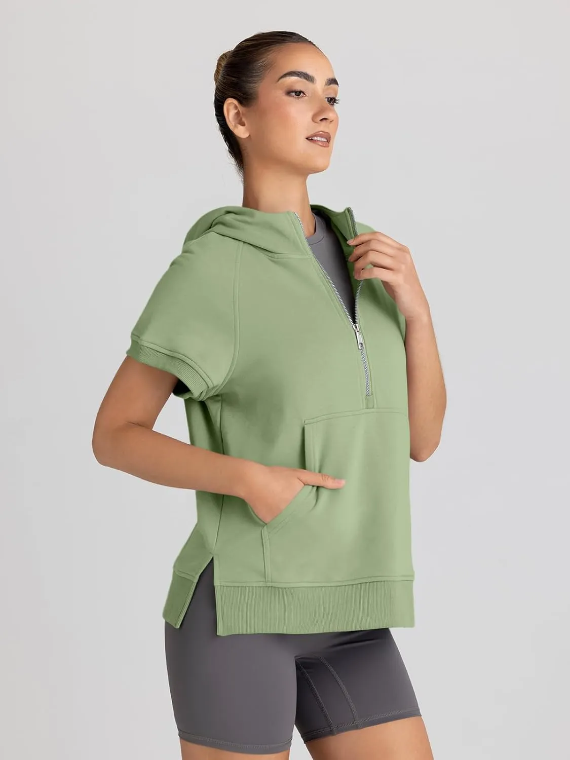 AUTOMET Oversized Hoodies for Women Short Sleeve Half zip Sweatshirt Fleece Loose Fit Pullover 2025 Fall Fashion Outfits