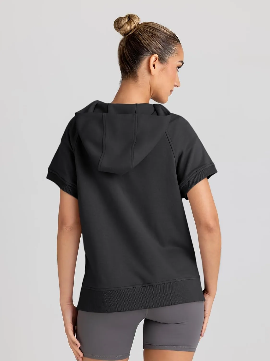 AUTOMET Oversized Hoodies for Women Short Sleeve Half zip Sweatshirt Fleece Loose Fit Pullover 2025 Fall Fashion Outfits