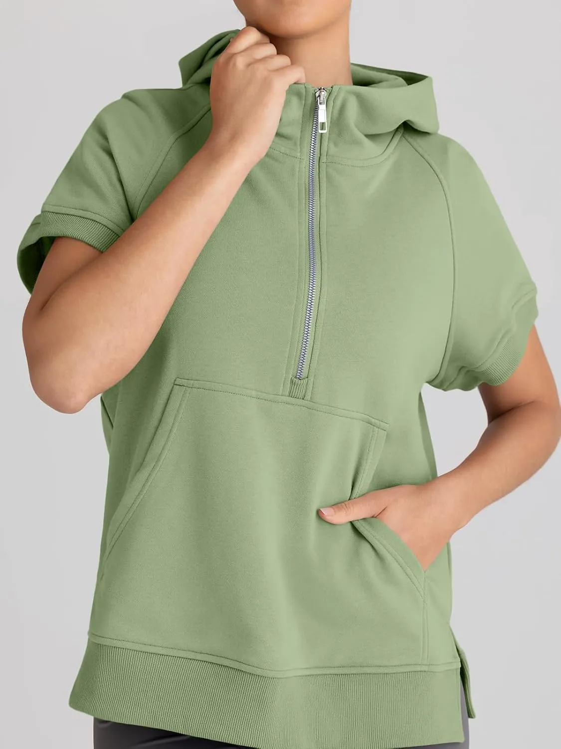 AUTOMET Oversized Hoodies for Women Short Sleeve Half zip Sweatshirt Fleece Loose Fit Pullover 2025 Fall Fashion Outfits