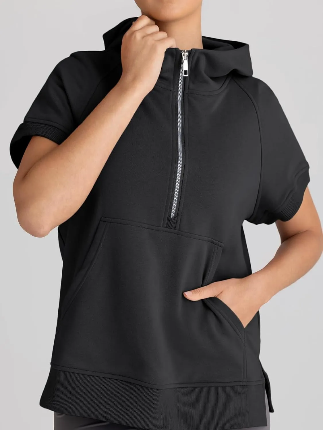 AUTOMET Oversized Hoodies for Women Short Sleeve Half zip Sweatshirt Fleece Loose Fit Pullover 2025 Fall Fashion Outfits