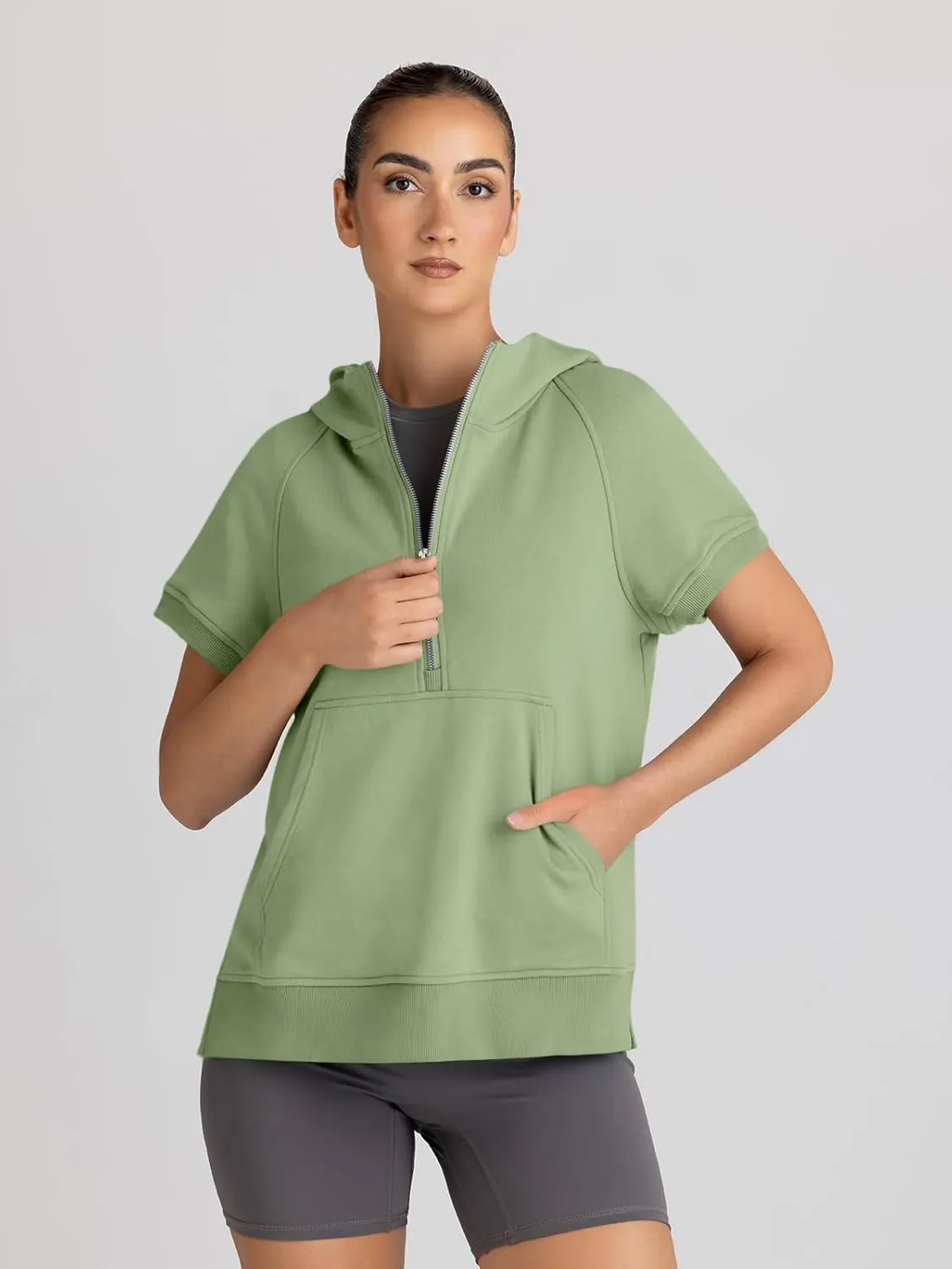 AUTOMET Oversized Hoodies for Women Short Sleeve Half zip Sweatshirt Fleece Loose Fit Pullover 2025 Fall Fashion Outfits