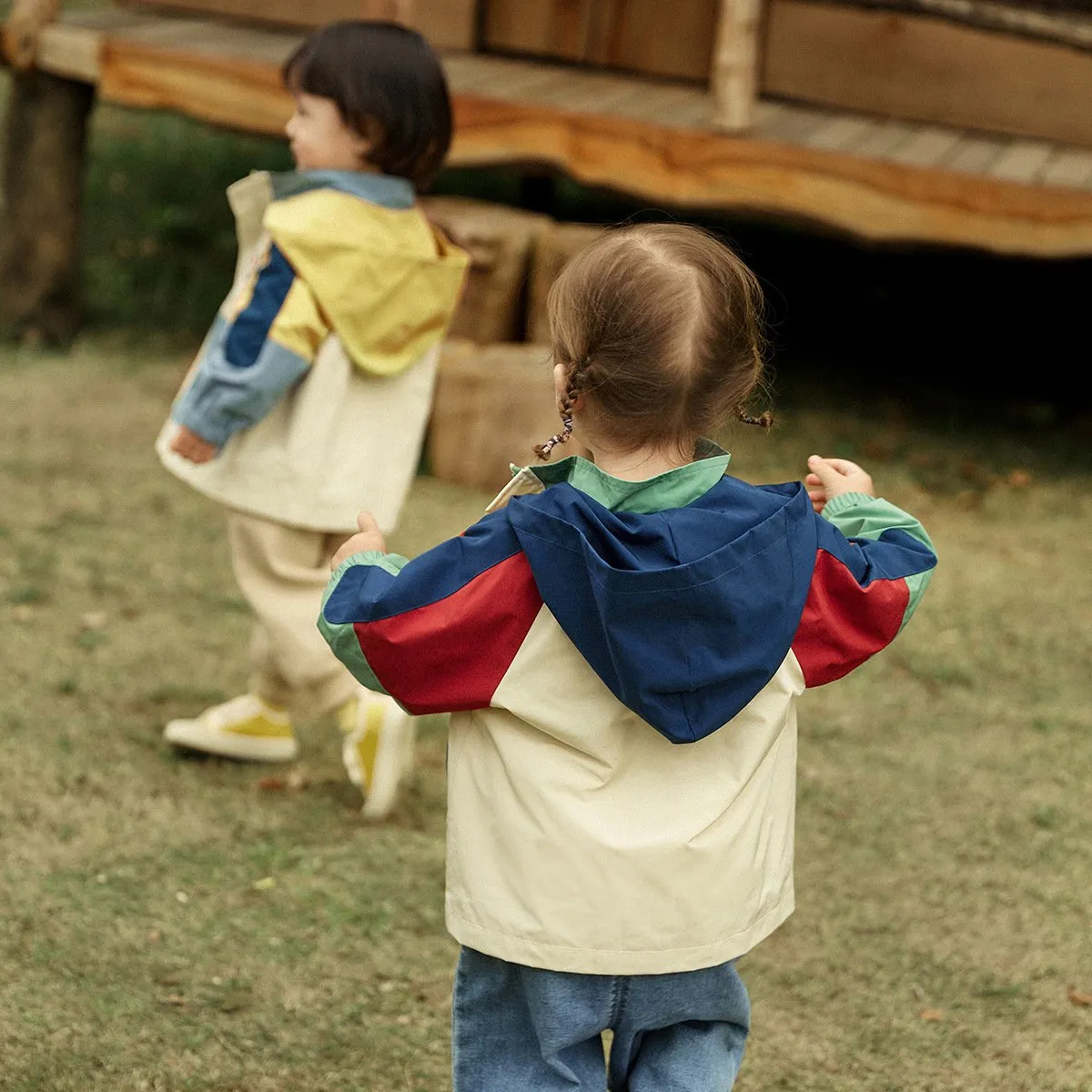 Baby trench coat stitching cap warm long sleeve rainproof coat top