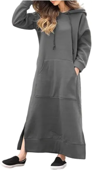 Bengbobar Women's Casual Plush Pullover Oversized Sweatshirt for Women Long Sleeve Drawstring Hoodie Maxi Dress with Pockets