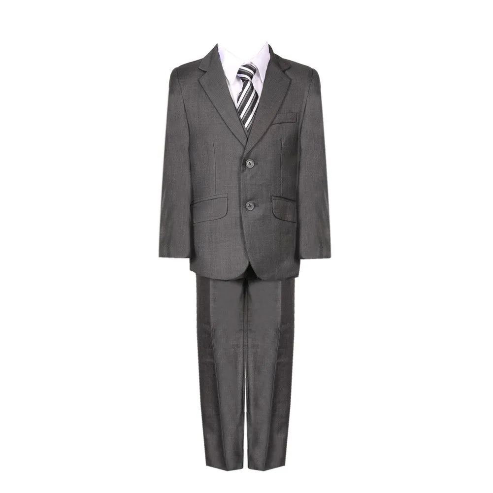 Big Boys Charcoal Fancy 5 Piece Vest Jacket Pants Special Occasion Suit 8-20