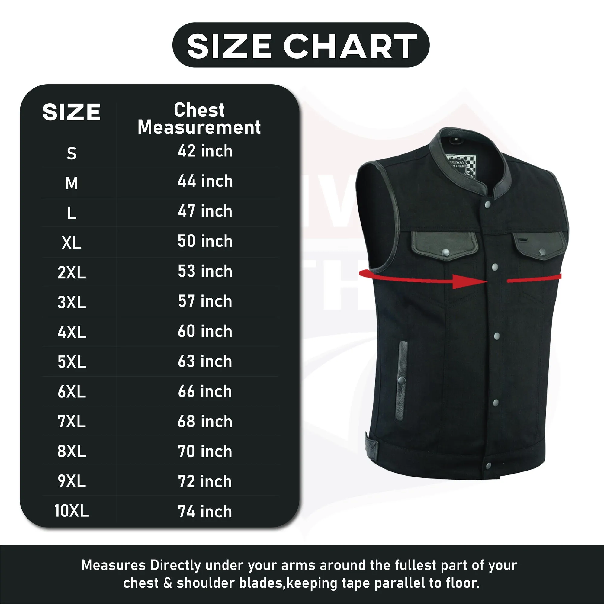 Biker Denim Club Style Anarchy Vest with Conceal Carry Gun pocket both sides