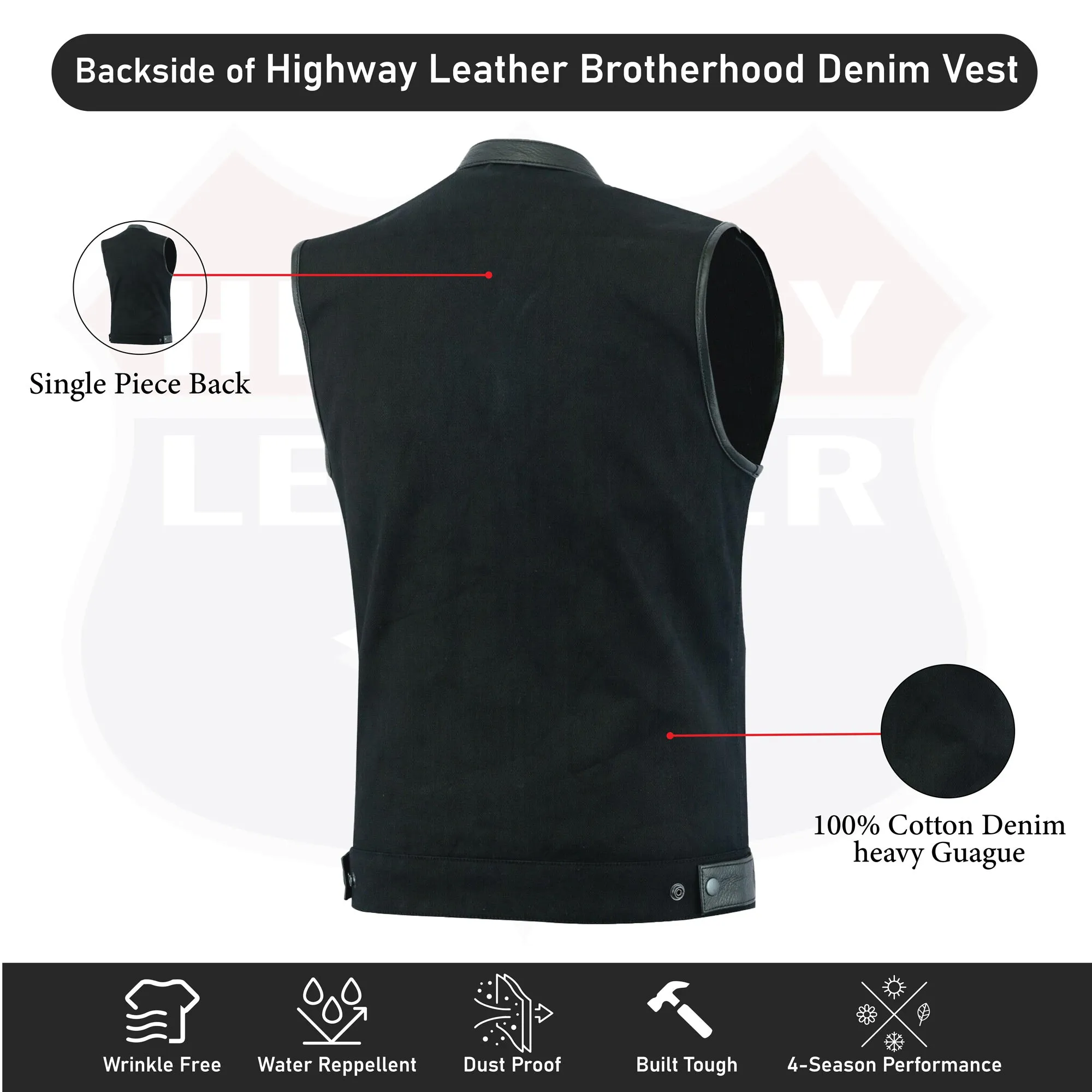 Biker Denim Club Style Anarchy Vest with Conceal Carry Gun pocket both sides