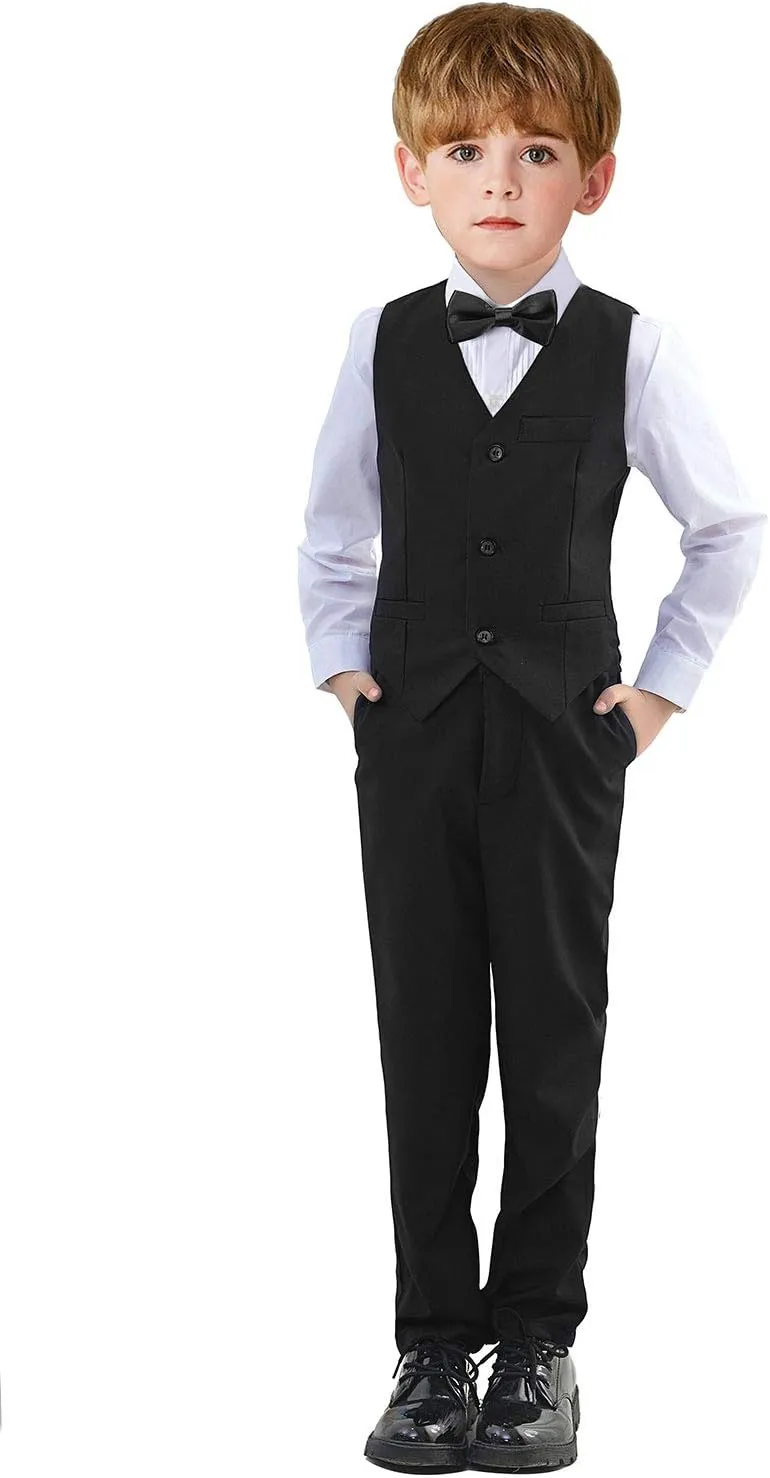 Boys Suit Set Formal Dress Shirt with Bowtie Vest Pants Toddler Boy Tuxedo Suits