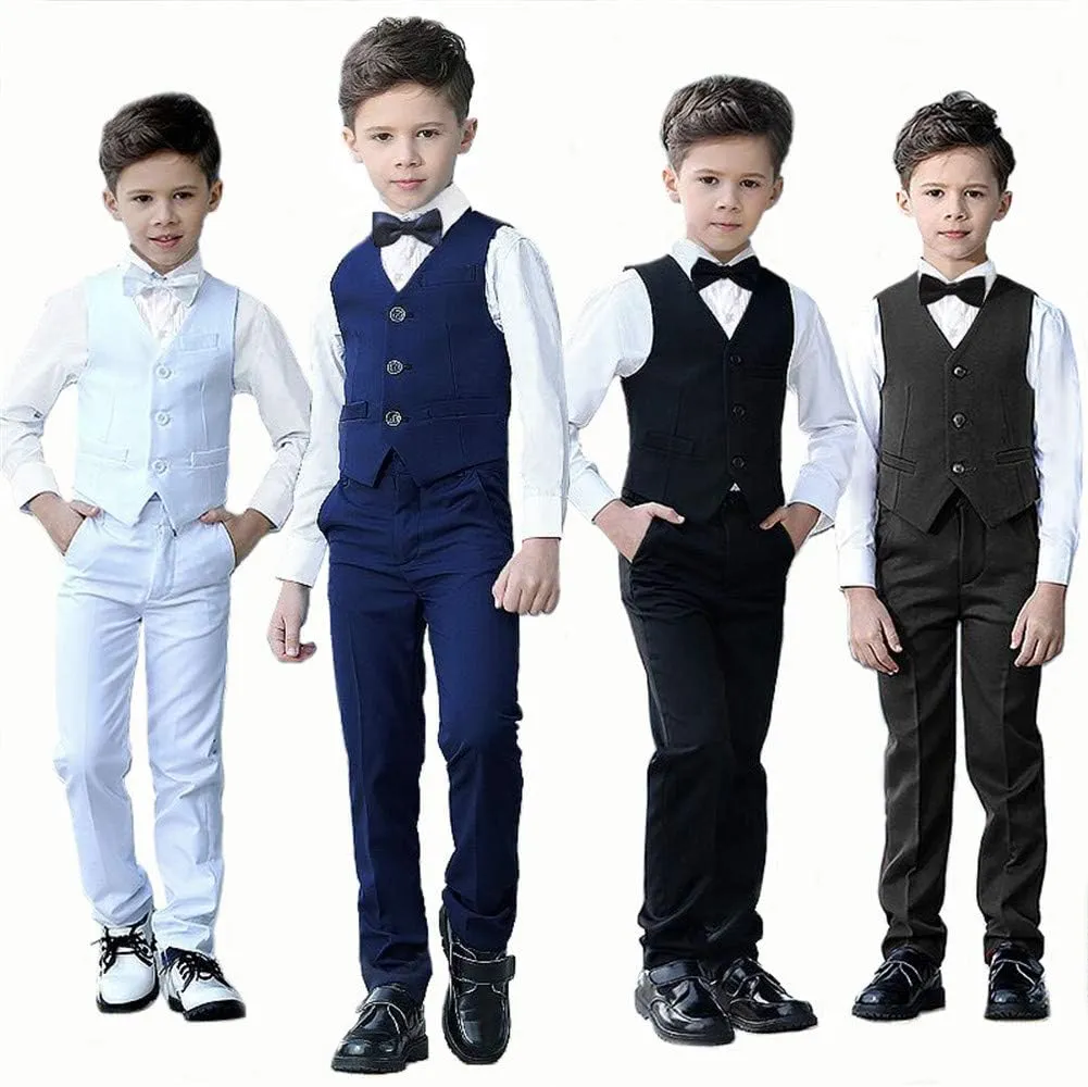 Boys Suit Set Formal Dress Shirt with Bowtie Vest Pants Toddler Boy Tuxedo Suits