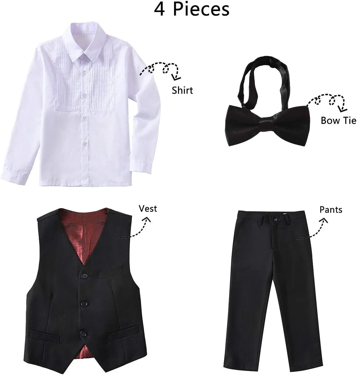 Boys Suit Set Formal Dress Shirt with Bowtie Vest Pants Toddler Boy Tuxedo Suits