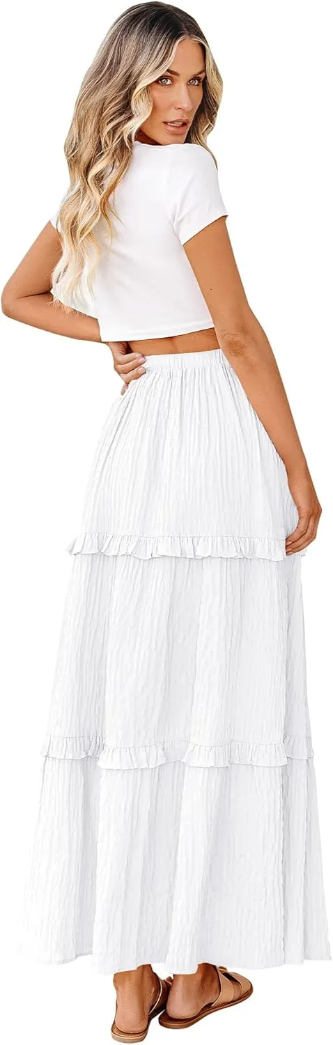 BTFBM Women's Long Summer Skirt 2025 Elegant High Waist Cocktail Party Wedding Guest Dress Flared A-Line Midi Skirts