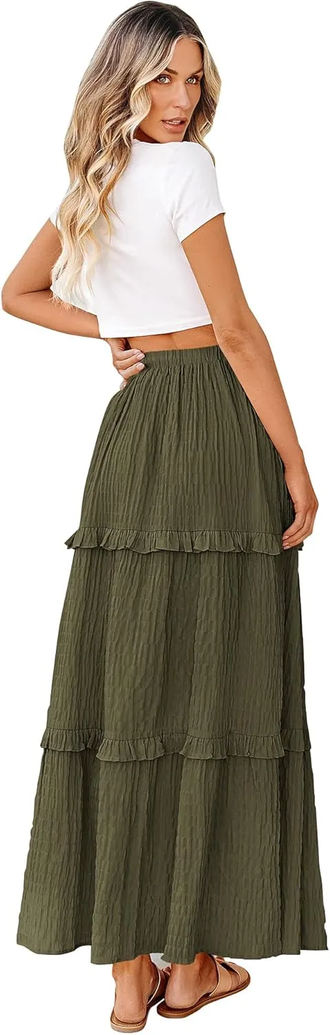 BTFBM Women's Long Summer Skirt 2025 Elegant High Waist Cocktail Party Wedding Guest Dress Flared A-Line Midi Skirts