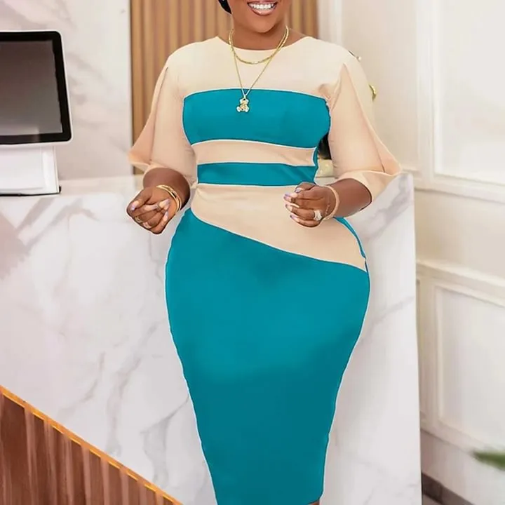 Cap Sleeves Chic Color-block Bodycon Dress