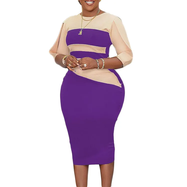 Cap Sleeves Chic Color-block Bodycon Dress