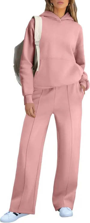 Caracilia Women's 2 Piece Outfits Sweatsuit Sets Oversized Hoodies Wide Leg Sweatpant Tracksuit 2024 Fall Matching Lounge Set