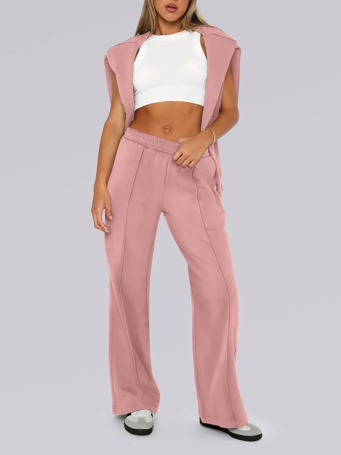 Caracilia Women's 2 Piece Outfits Sweatsuit Sets Oversized Hoodies Wide Leg Sweatpant Tracksuit 2024 Fall Matching Lounge Set